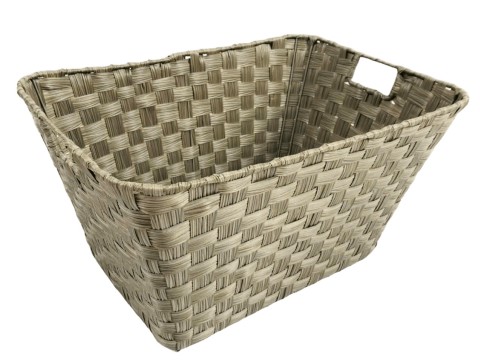 Handcrafted Tapered Rectangular PE Resin Basket with Cut-Out Handles